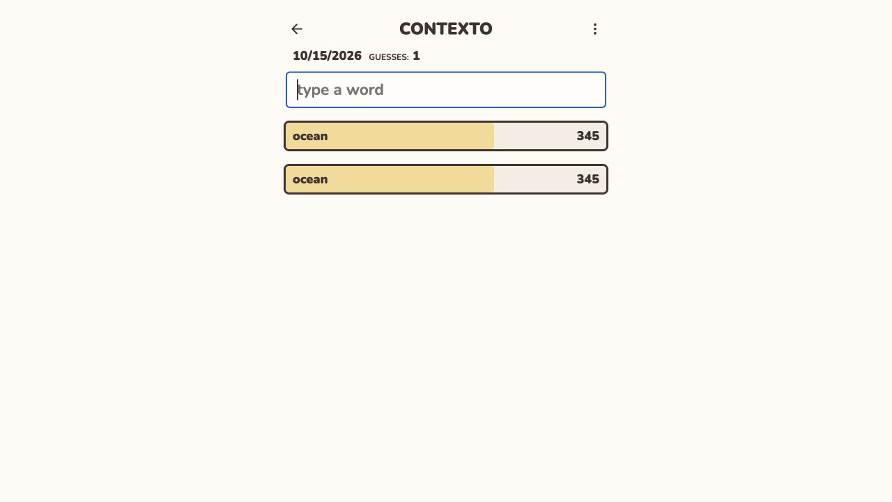 Contexto daily game showing ocean ranked 345 on the checked date